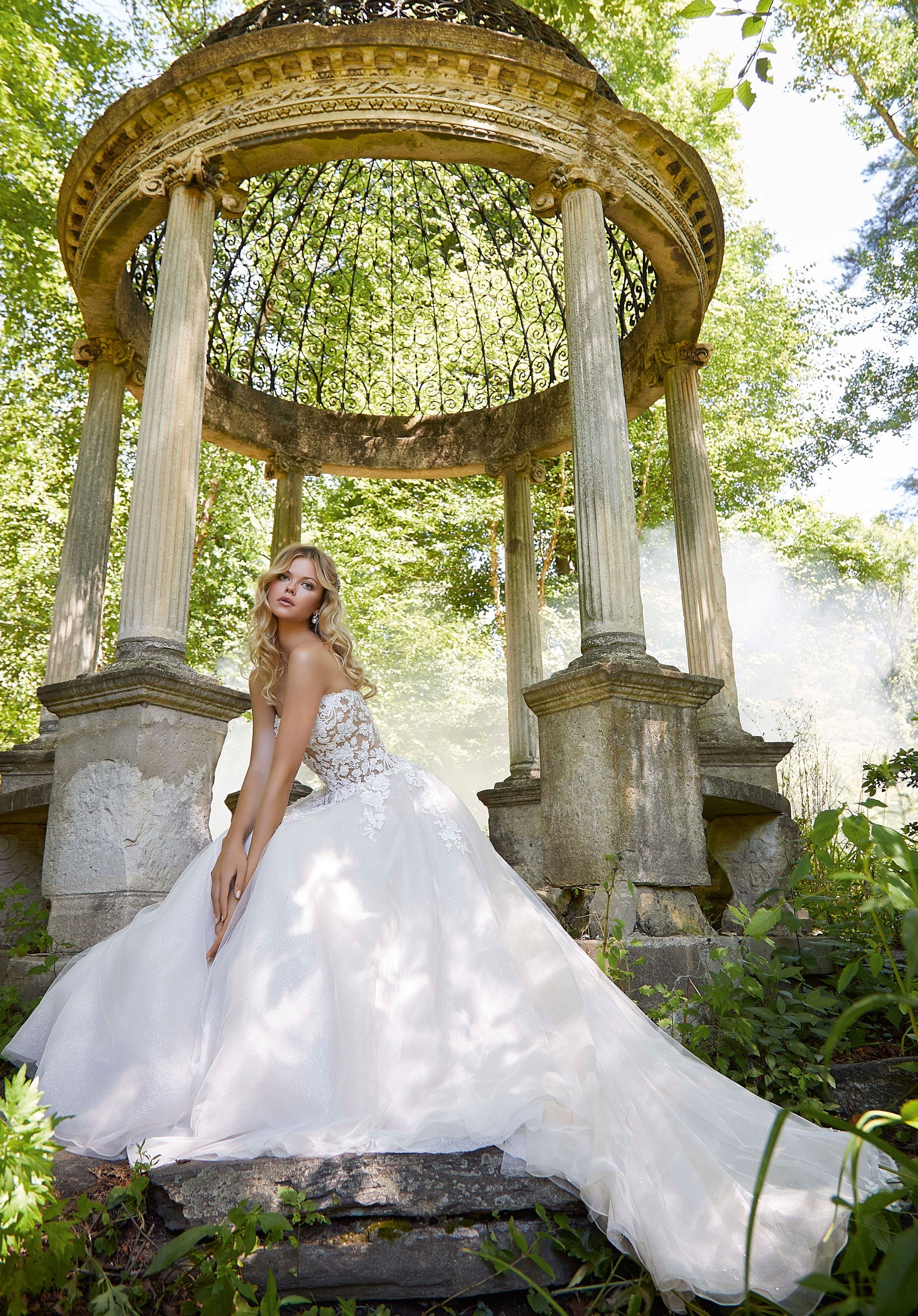 Wedding Dresses Long Lace Beaded A Line Wedding Bridal Gown MGNY Madeline Gardner New York 2044 Ivory/Creme