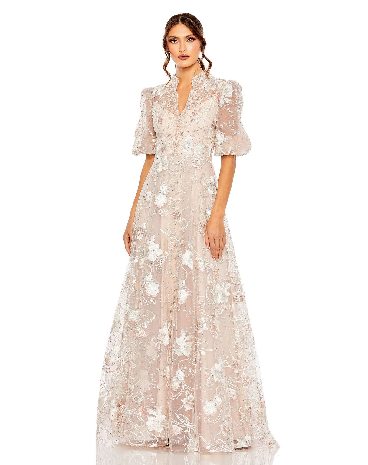 Mac Duggal 20452 Long Beaded Lace A Line Formal Evening Dress