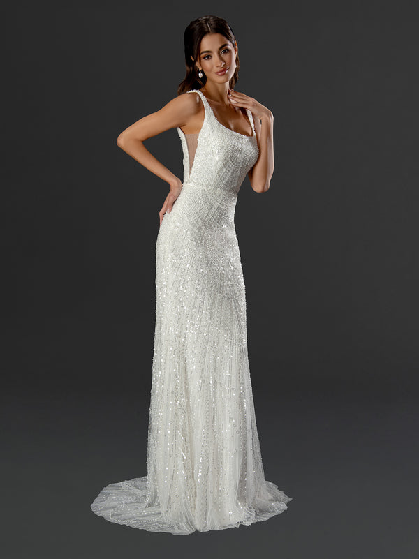 Long Bridal Gown Beaded Wedding Dress