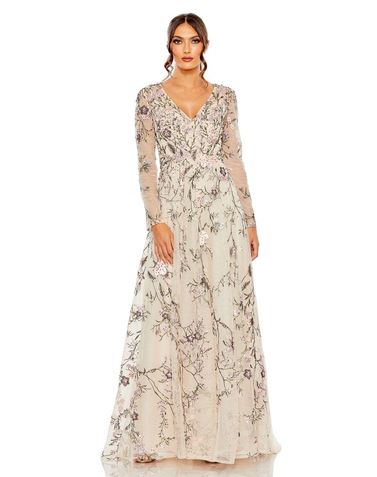 Mac Duggal 20480 Long Sleeve Formal Floral Evening Dress