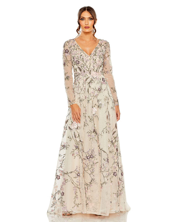 Long Sleeve Floral Evening Dress Formal Mac Duggal 20480