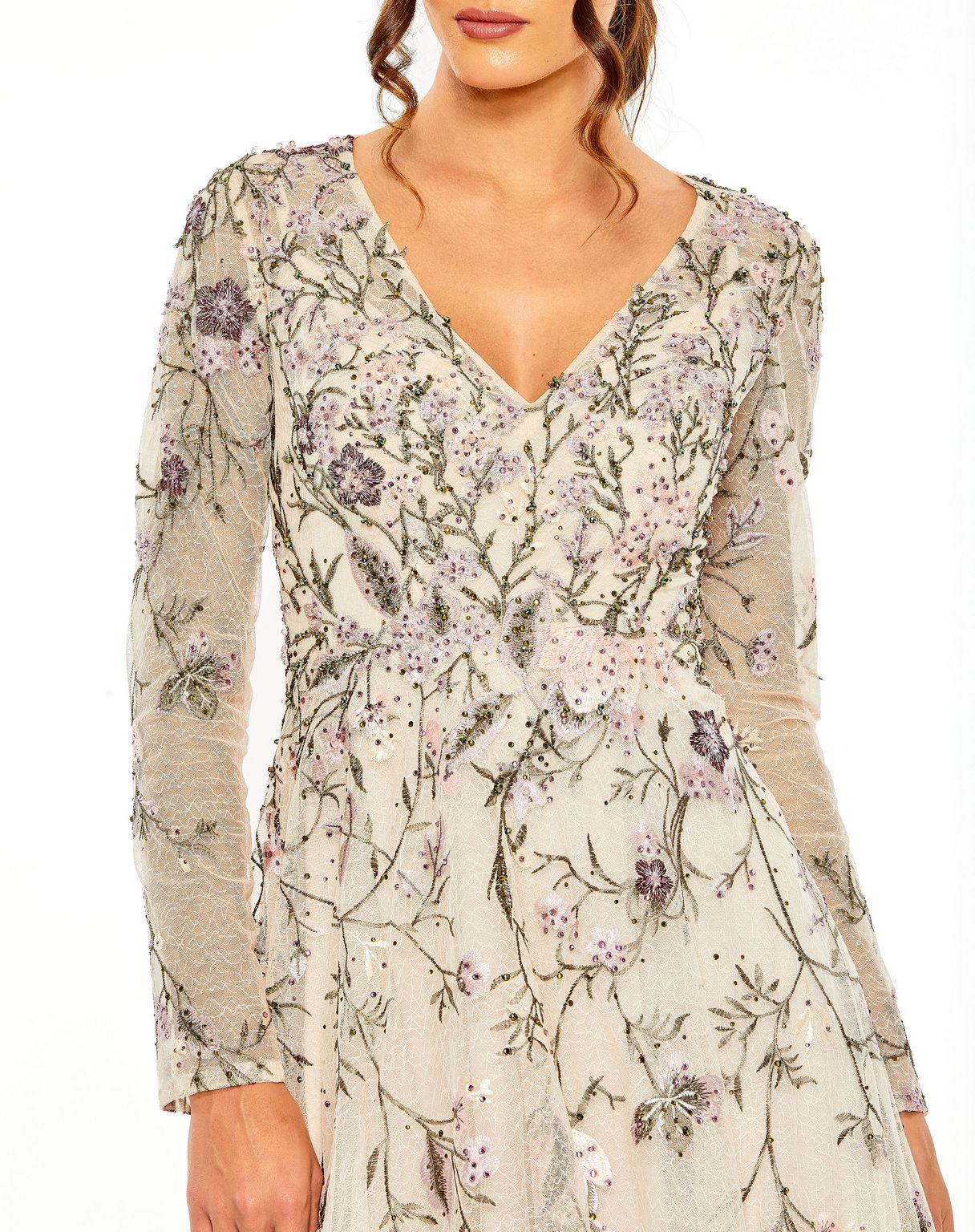 Mac Duggal 20480 Long Sleeve Formal Floral Evening Dress