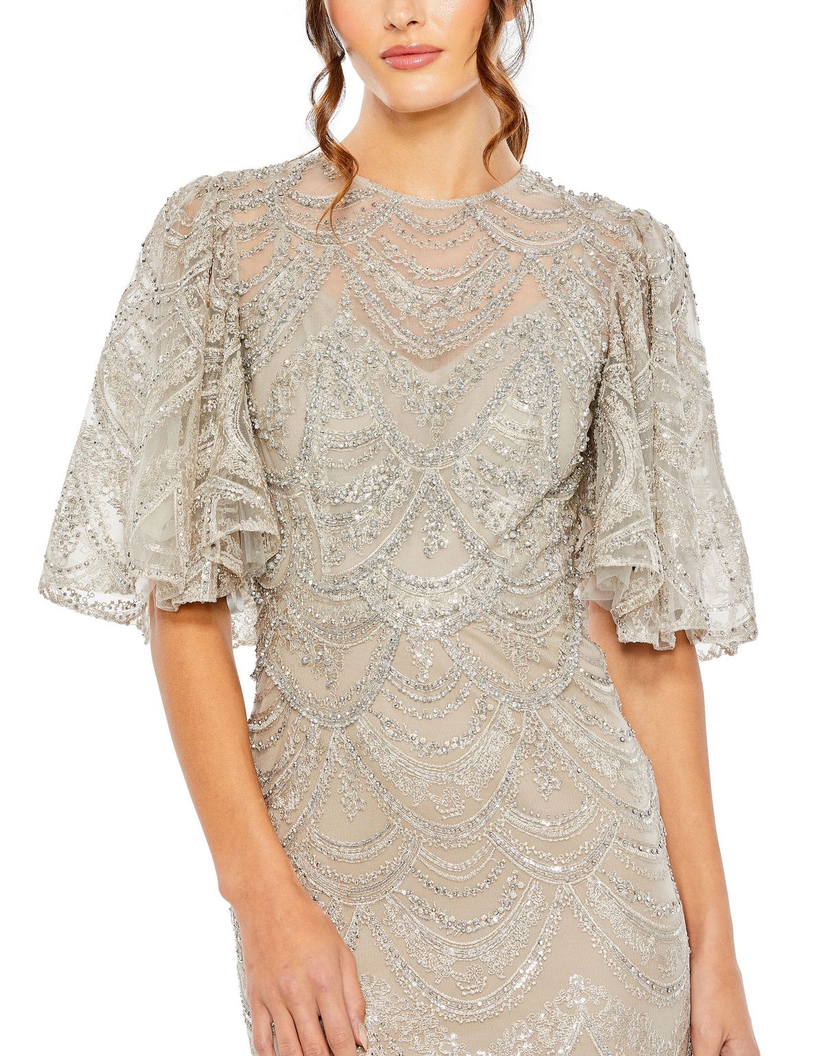 Mac Duggal 20481 Long Sequin Formal Flutter Sleeve Evening Dress