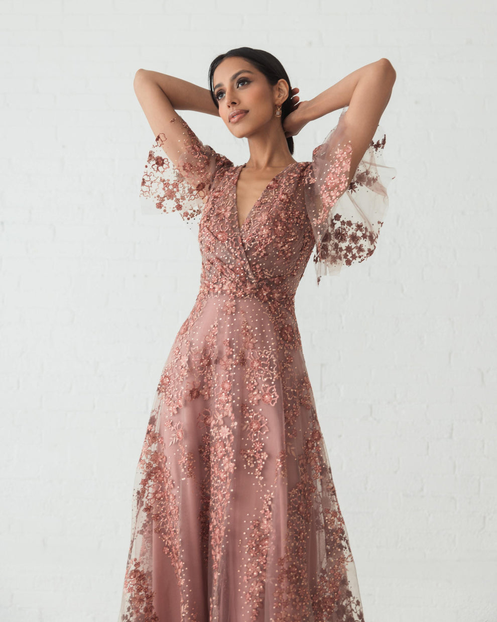 sachin and babi light blue dress Whimsical Wildflower Embroidered Wedding Dress with Removable Sleeves –  Viniodress