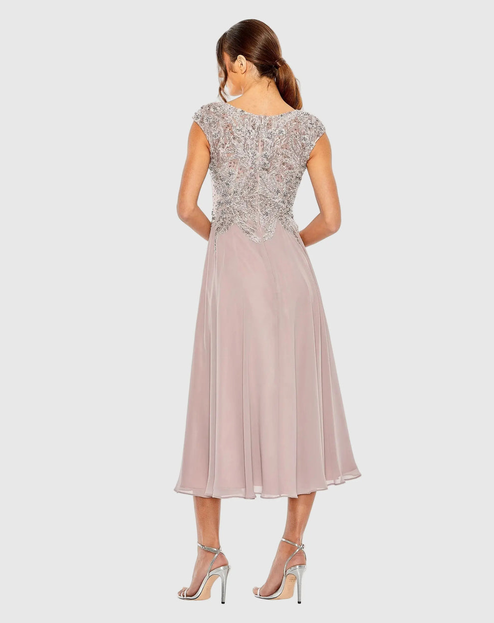 V-Neck Tea-Length Chiffon Formal A-Line Mac Duggal 20492