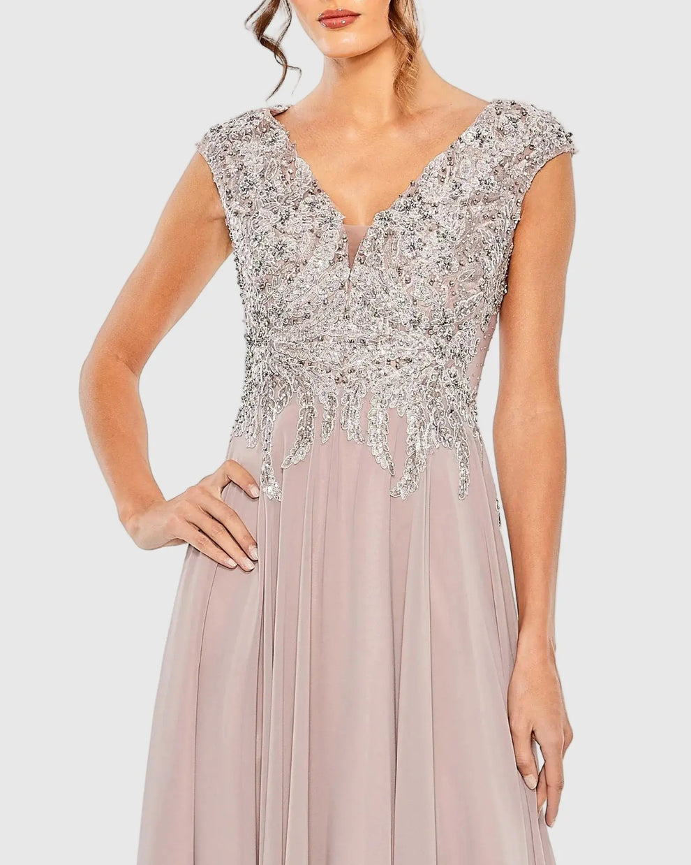 V-Neck Tea-Length Chiffon Formal A-Line Mac Duggal 20492
