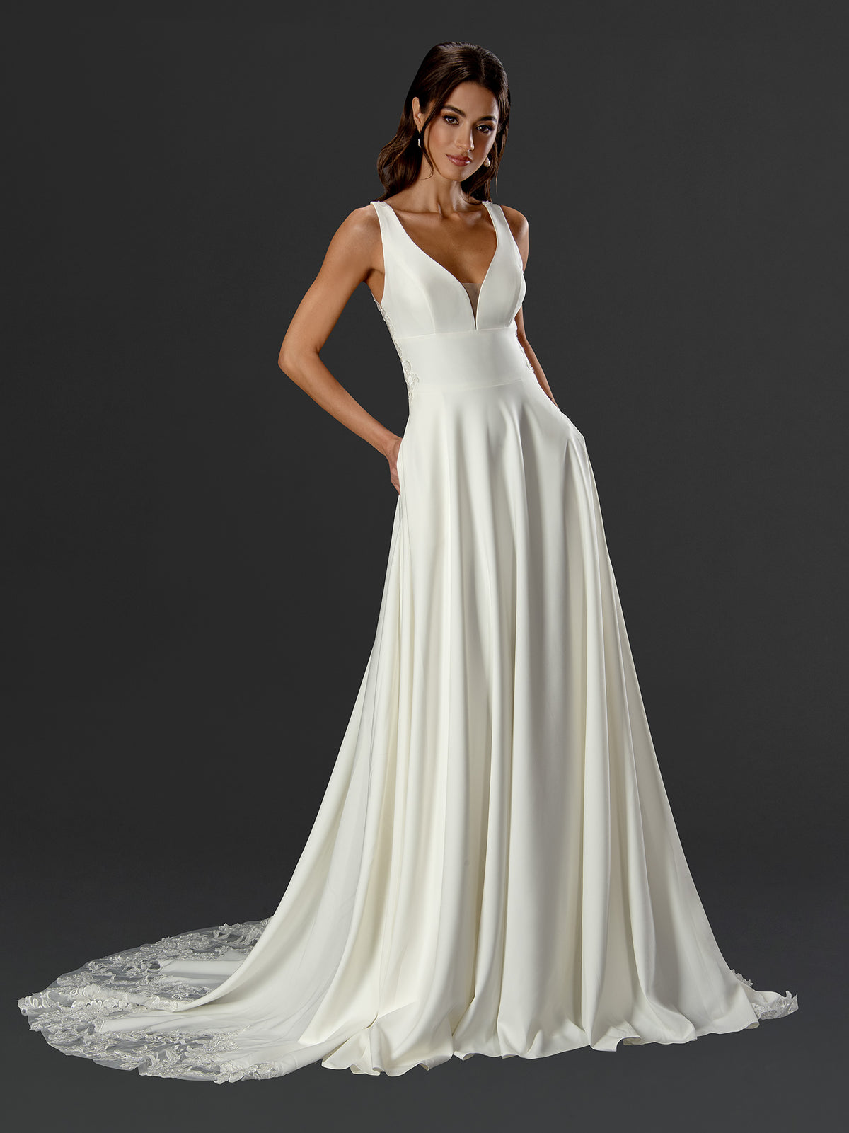 Wedding Dresses Long Floral Lace Applique Wedding Dress Off White