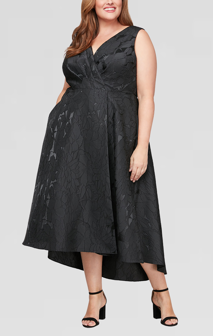 Plus Szie Dresses Plus Size High Low Pleated Pocket Cocktail Dress Black