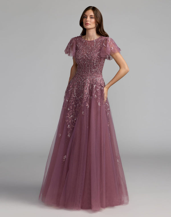 Crew/High-Neck Floor-Length Tulle Occasion Ball Gown Mac Duggal 20507