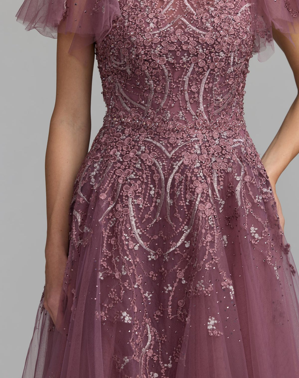 Crew/High-Neck Floor-Length Tulle Occasion Ball Gown Mac Duggal 20507