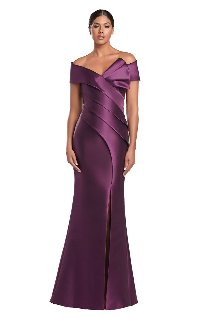 Formal Dresses Pleated Formal Long Evening Slit Dress Plum