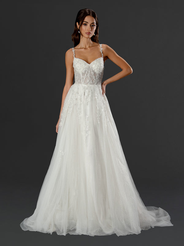 Long Beaded Bridal A Line Wedding Dress