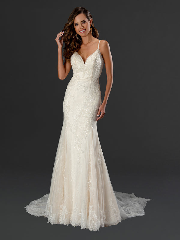 Long Simple Beaded Wedding Dress