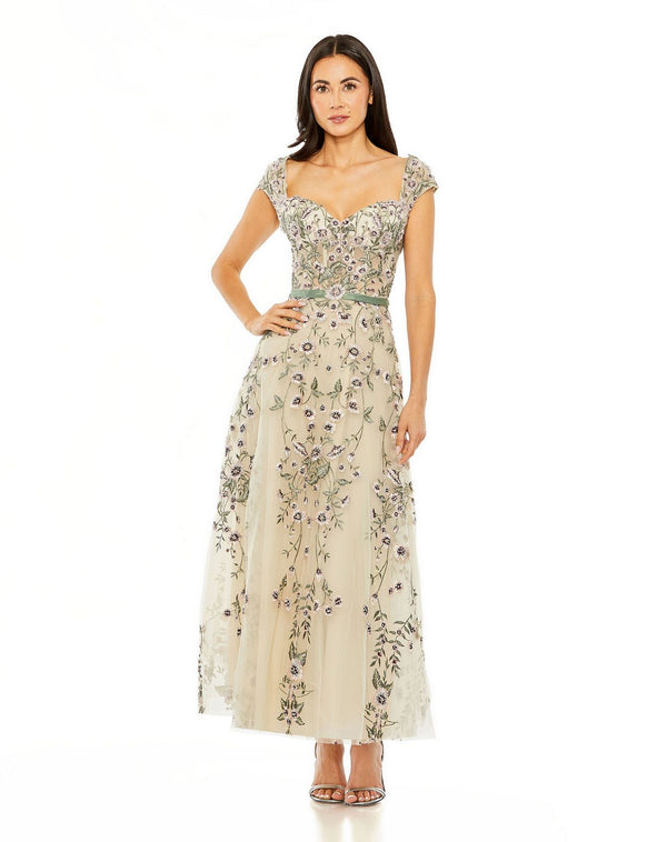 Floral Cocktail Dress Tea Length Mac Duggal 20582
