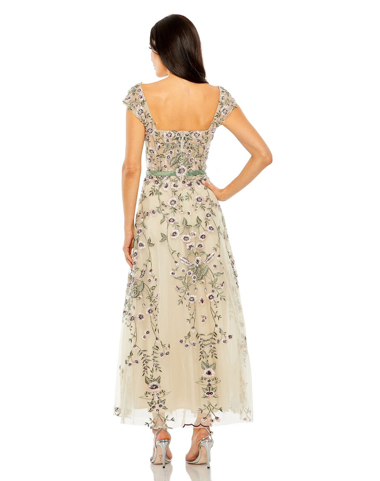 Mac Duggal 20582 Floral Tea Length Cocktail Dress