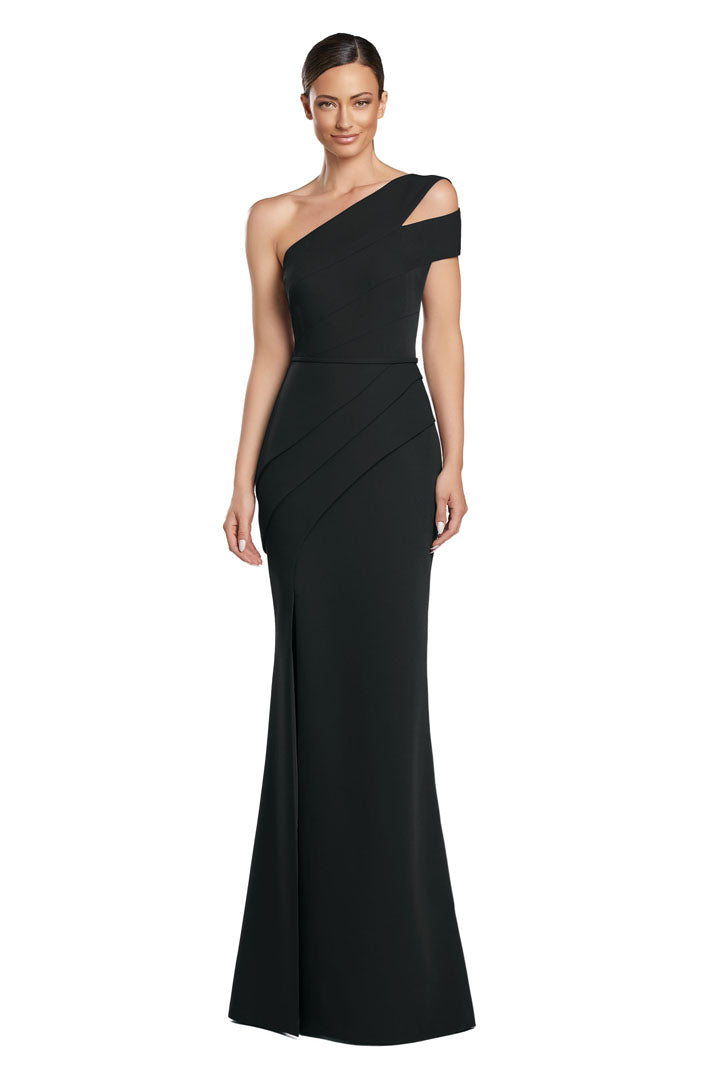 Formal Dresses Fitted Slit Long Formal Pleated Evening Dress Black