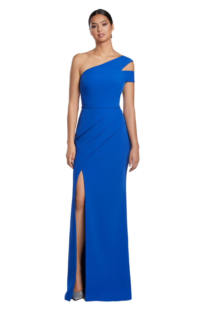 Formal Dresses Fitted Slit Long Formal Pleated Evening Dress Blue