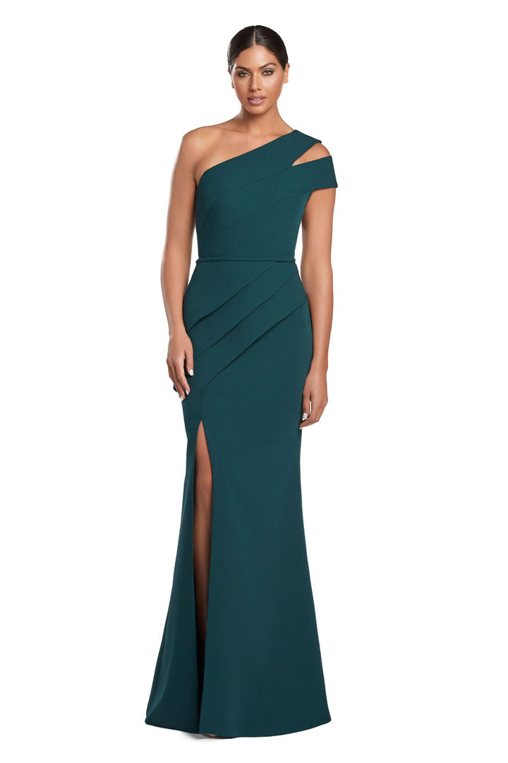 Formal Dresses Fitted Slit Long Formal Pleated Evening Dress Forest