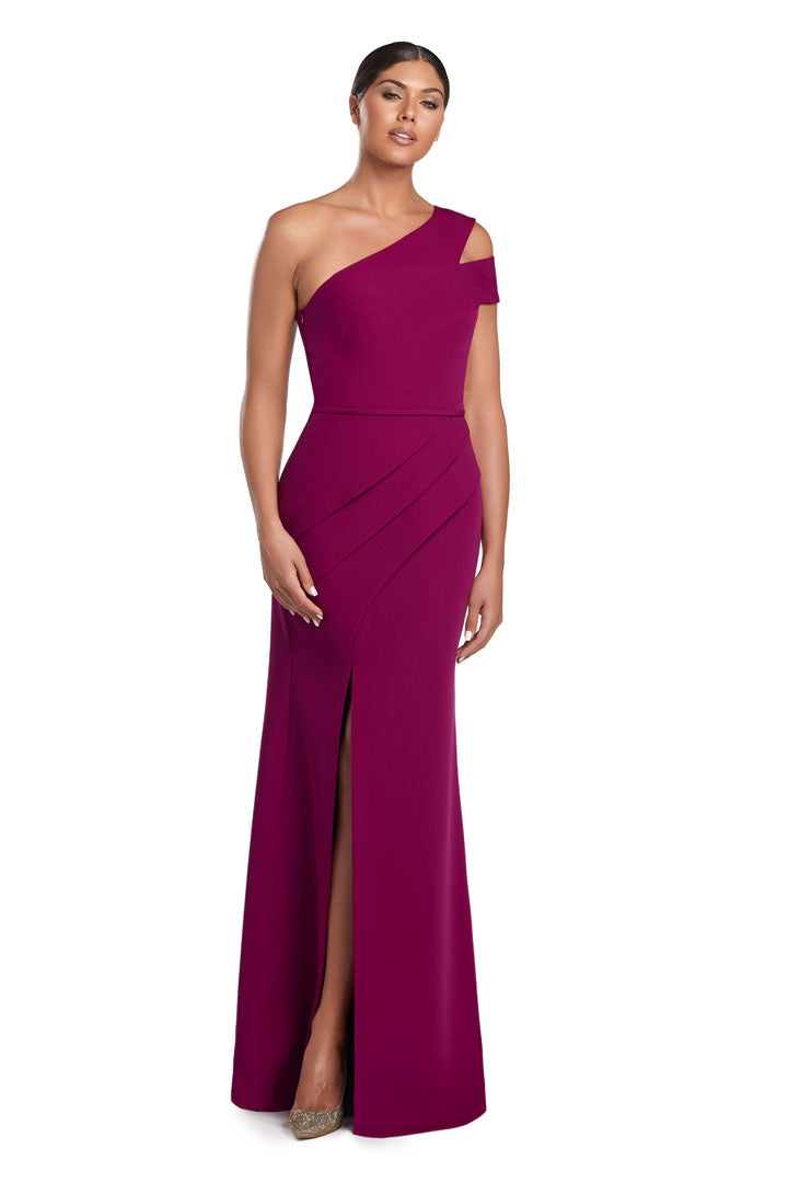 Formal Dresses Fitted Slit Long Formal Pleated Evening Dress Magenta