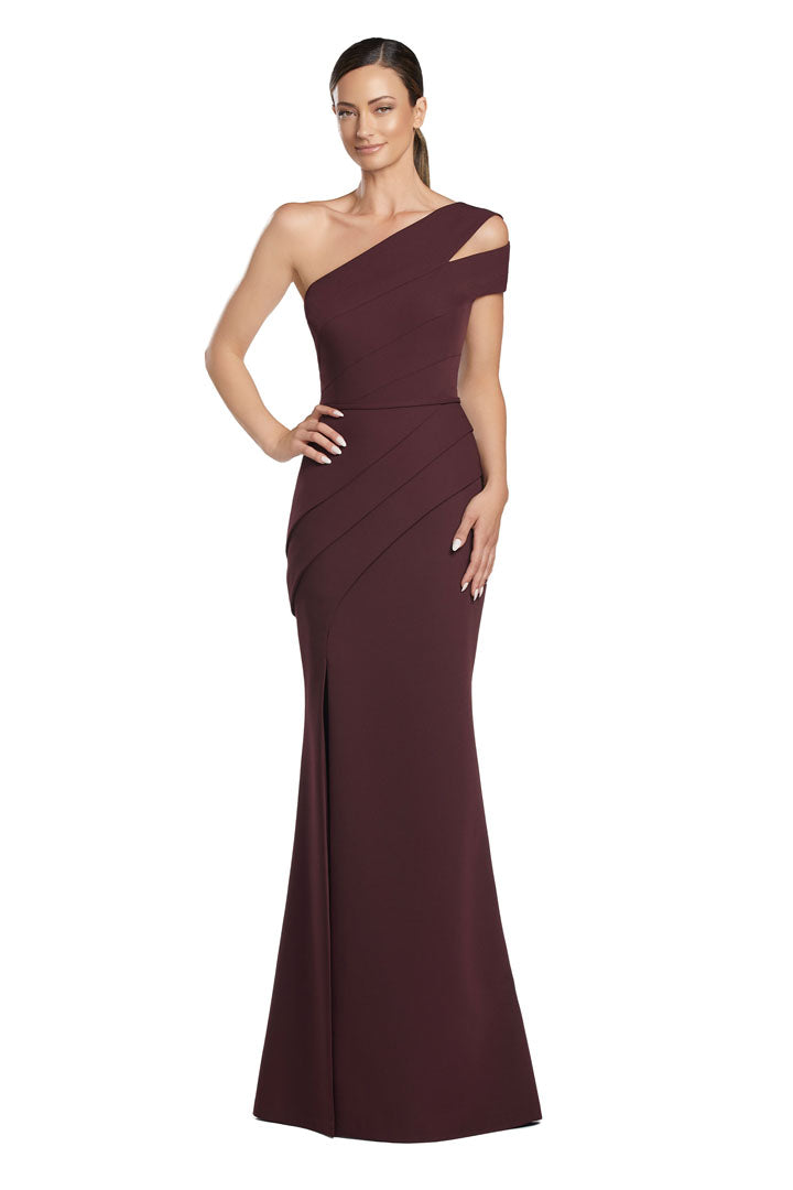 Formal Dresses Fitted Slit Long Formal Pleated Evening Dress Wine