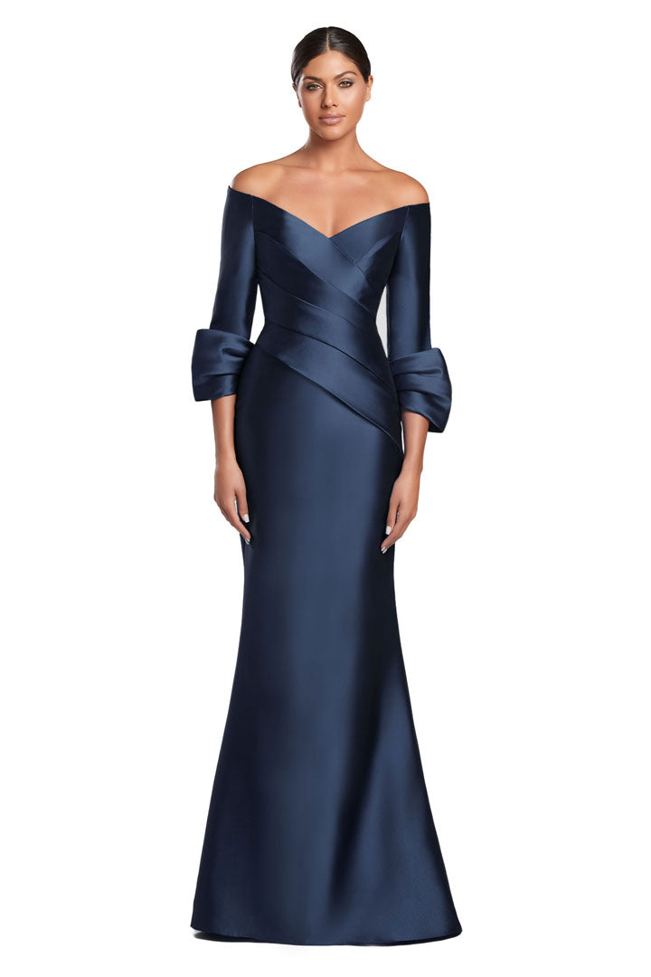 Formal Dresses Long Fitted Formal Pleated Dress Navy