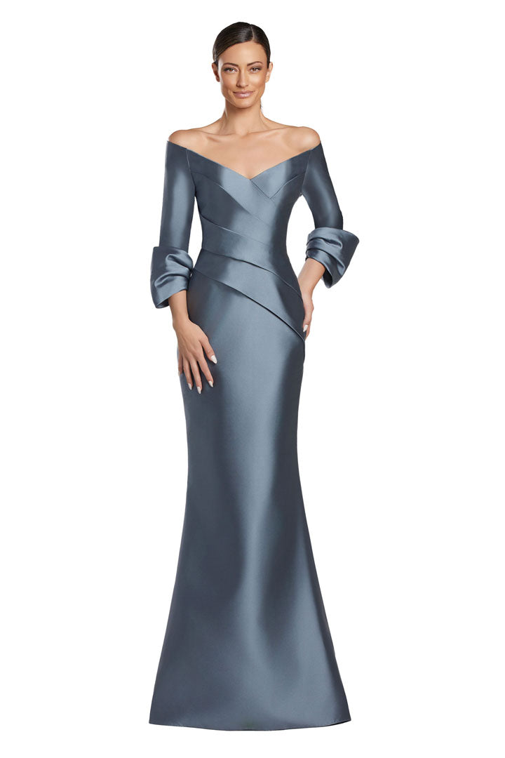 Formal Dresses Long Fitted Formal Pleated Dress Pewter