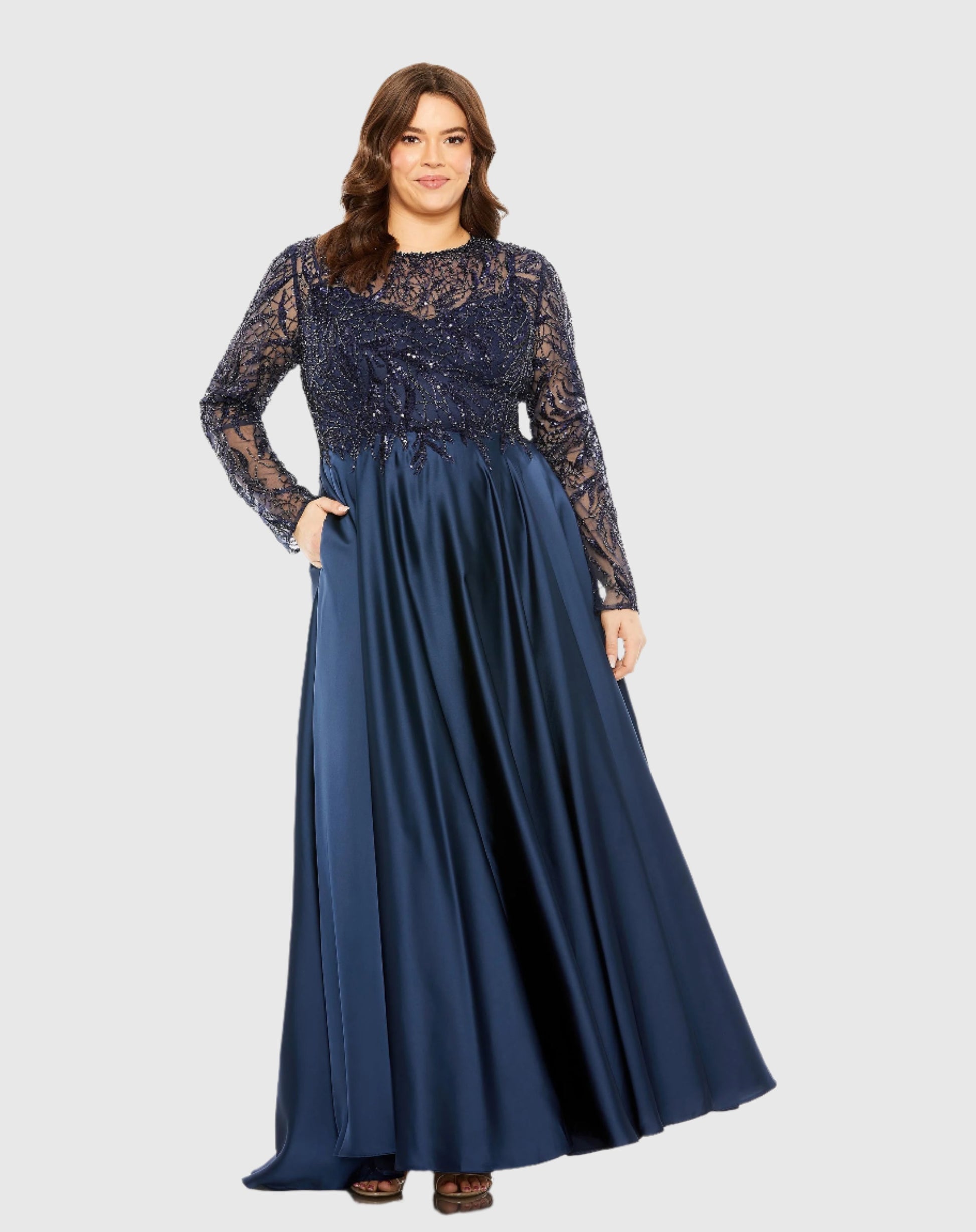 mac duggal plus size dresses Mac Duggal Women's Plus Tiered Tulle A-line Gown - Midnight