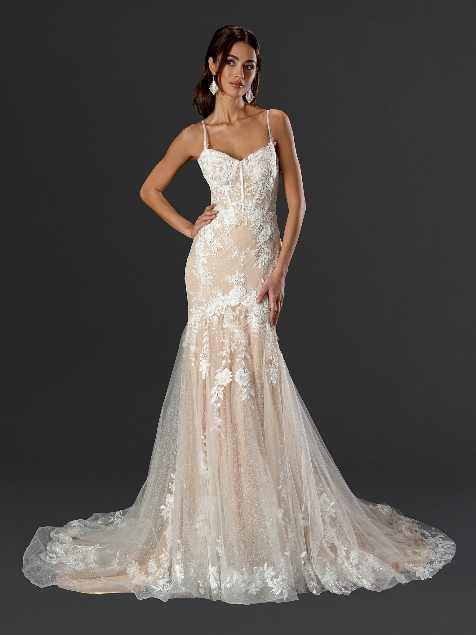 Stella Couture 24518 Bridal Gown Long Lace Simple Wedding Dress