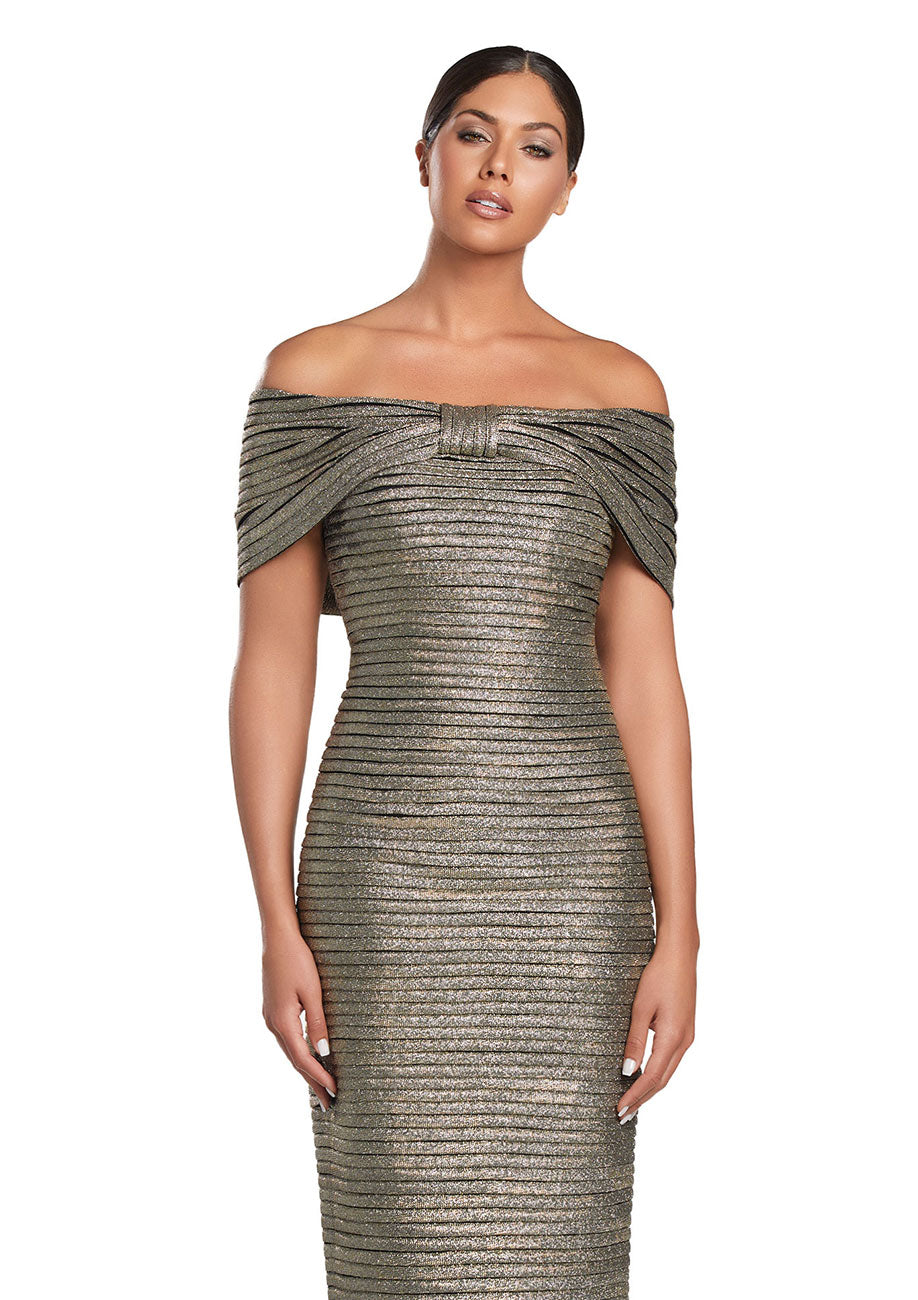 Alexander by Daymor 2066F24 Pleated Long Formal Evening Glitter Dress