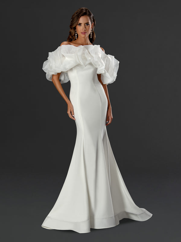 Long Fitted Ruffle Wedding Dress