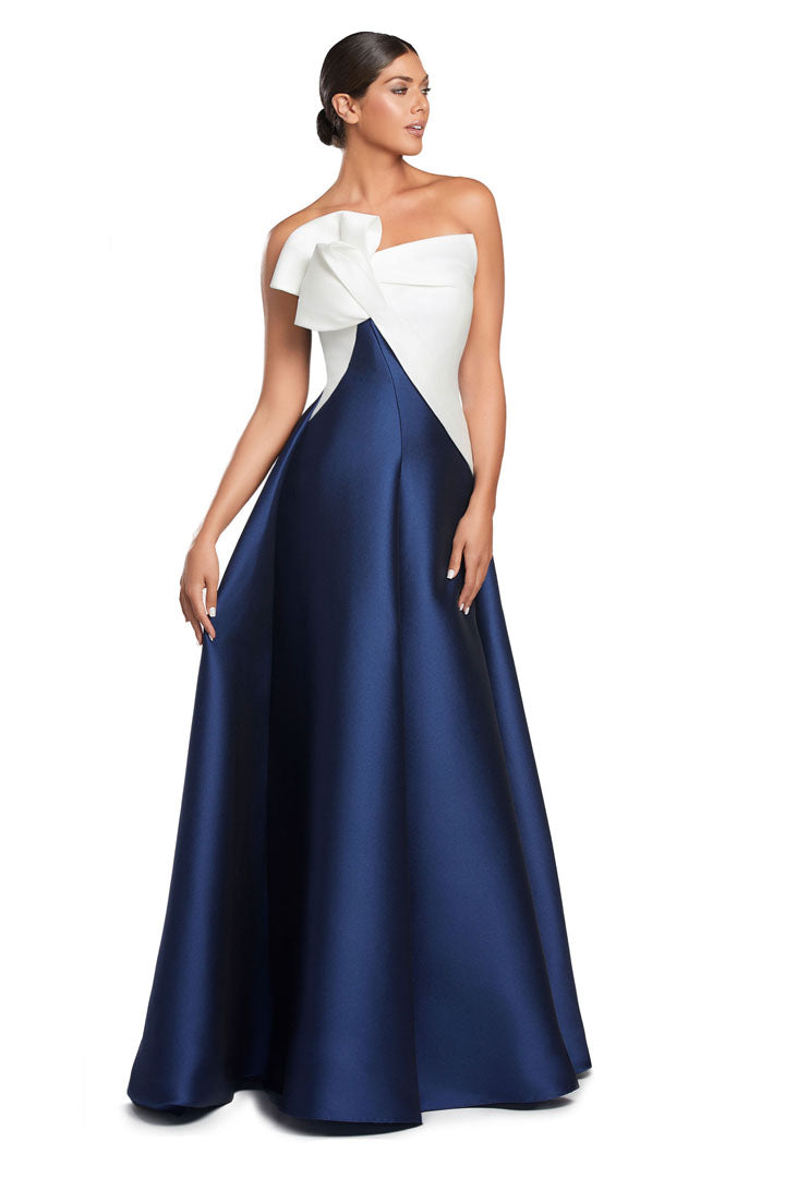 Prom Dresses Long Formal A Line Pleated Prom Dress Navy/White