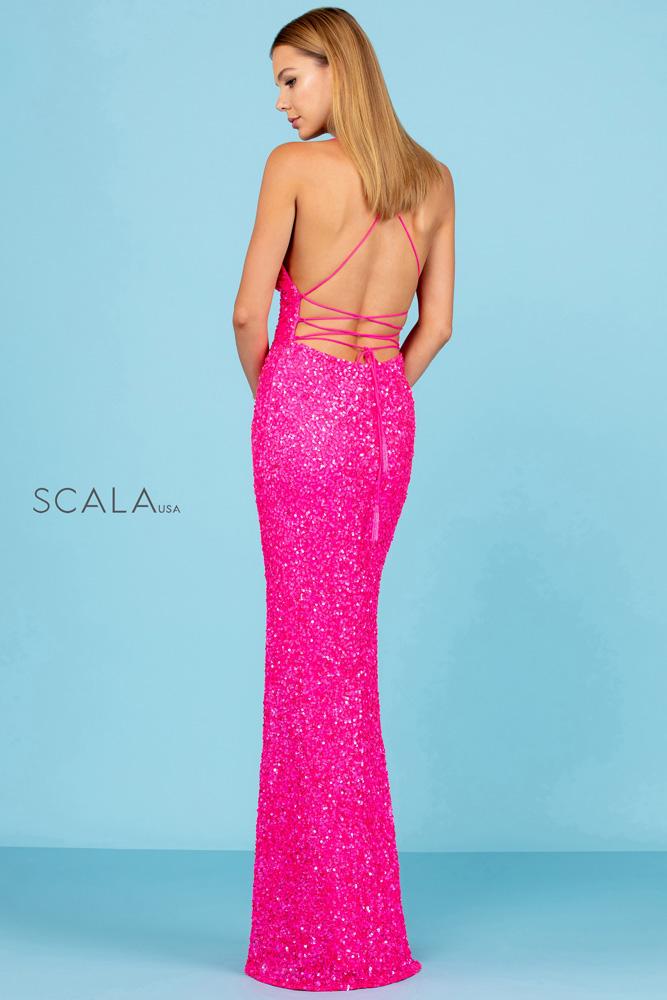 V-Neck Floor-Length Sequin Prom Mermaid Scala 60116