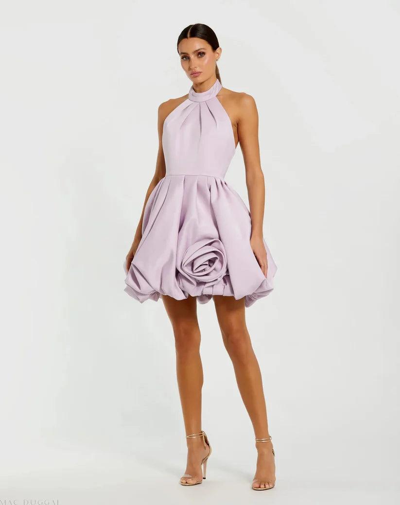 Cocktail Dresses Short Halter Bubble Hem Cocktail Mini Dress Rose