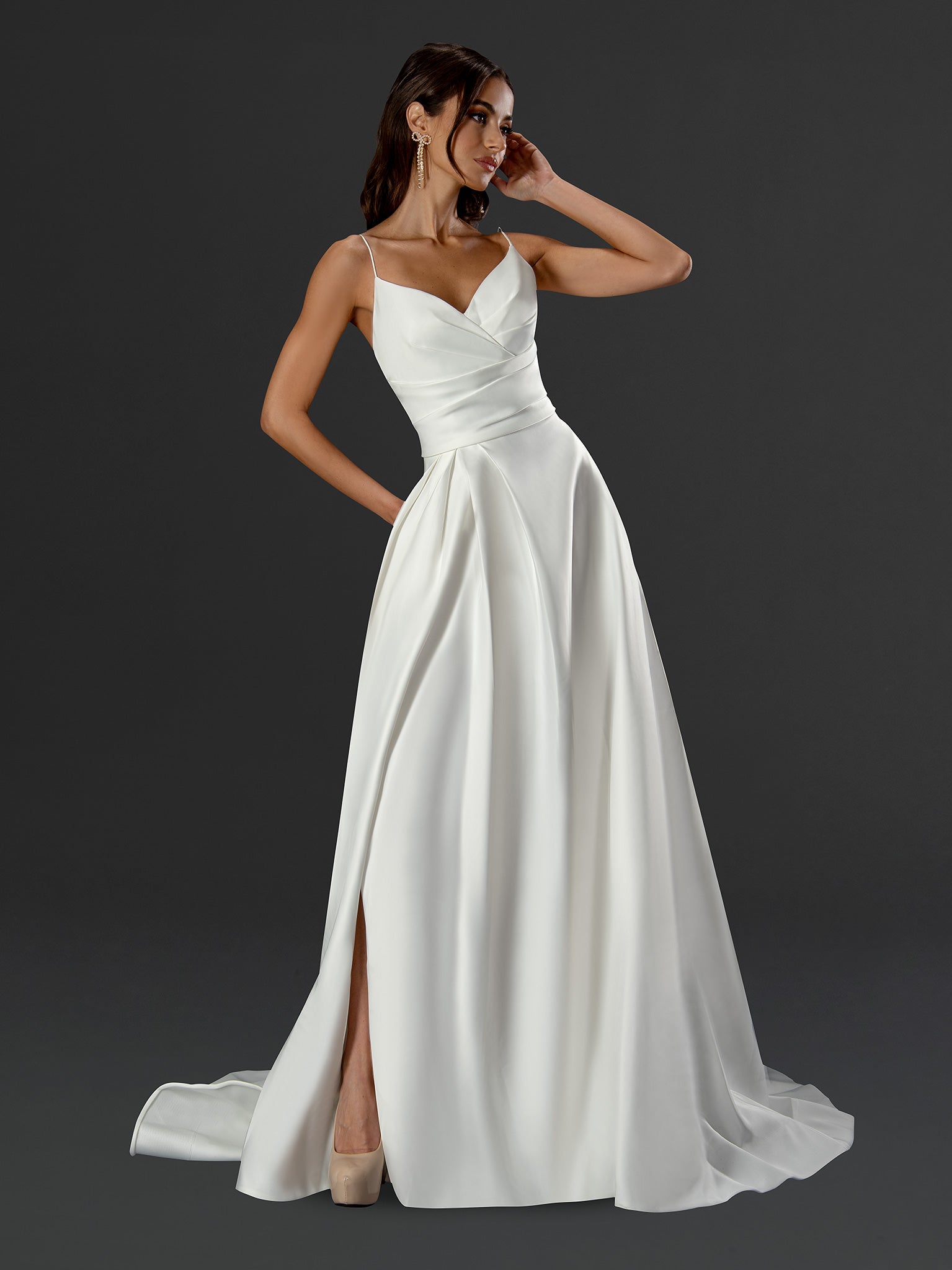 Bridal Long Slit Simple Wedding Dress | The Dress Outlet Bridal Bridal Long Slit Simple Wedding Dress | The Dress Outlet Bridal