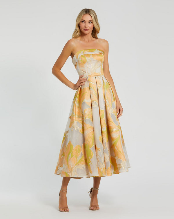 Printed Tea Length Cocktail Dress A Line Mac Duggal 20724