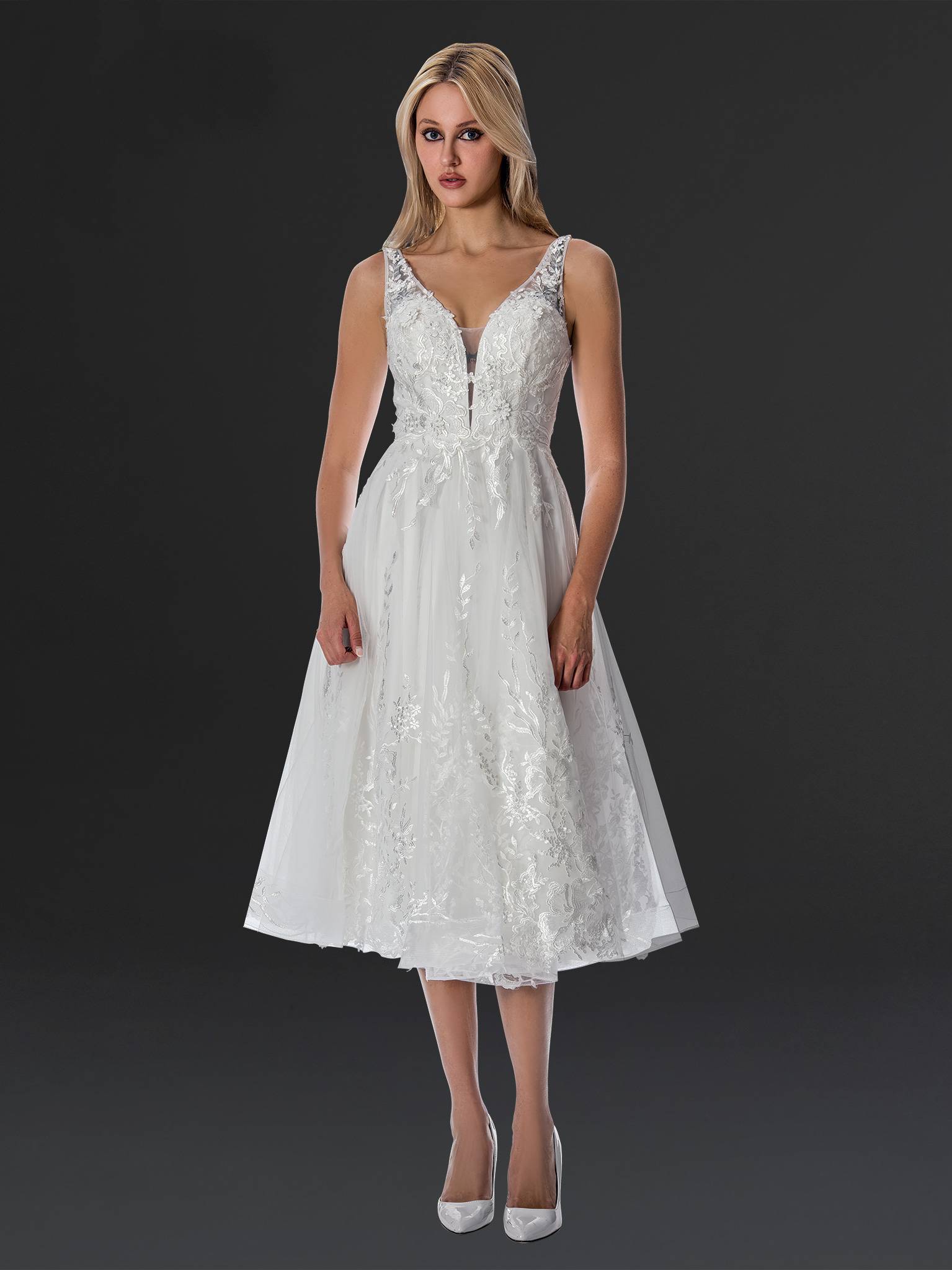 Wedding Dresses Short A Line Midi Wedding Dress Stella Couture 24906 Off White