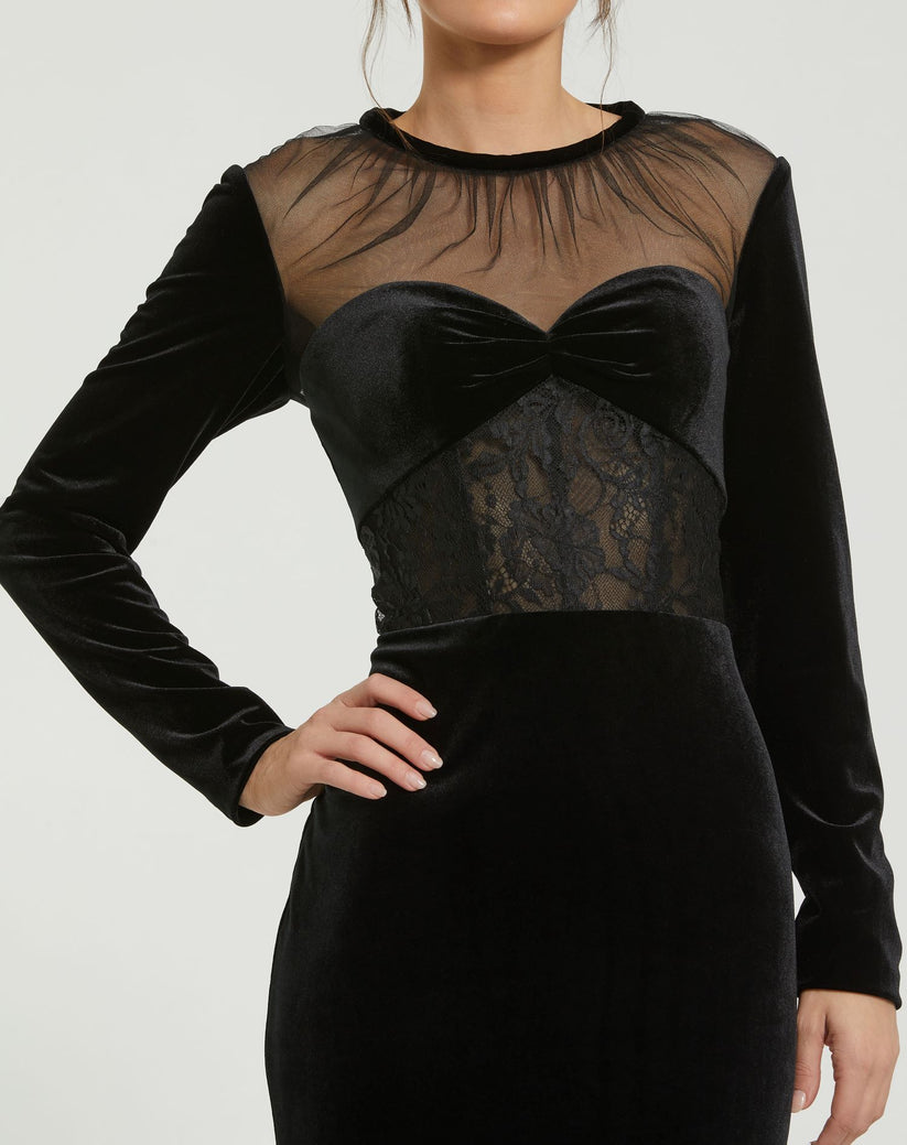 Prom Dresses Prom Fitted Long Sleeve Formal Velvet Dress Black