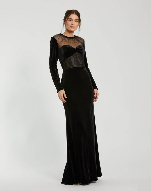 Long Sleeve Velvet Dress Fitted Formal Mac Duggal 20741