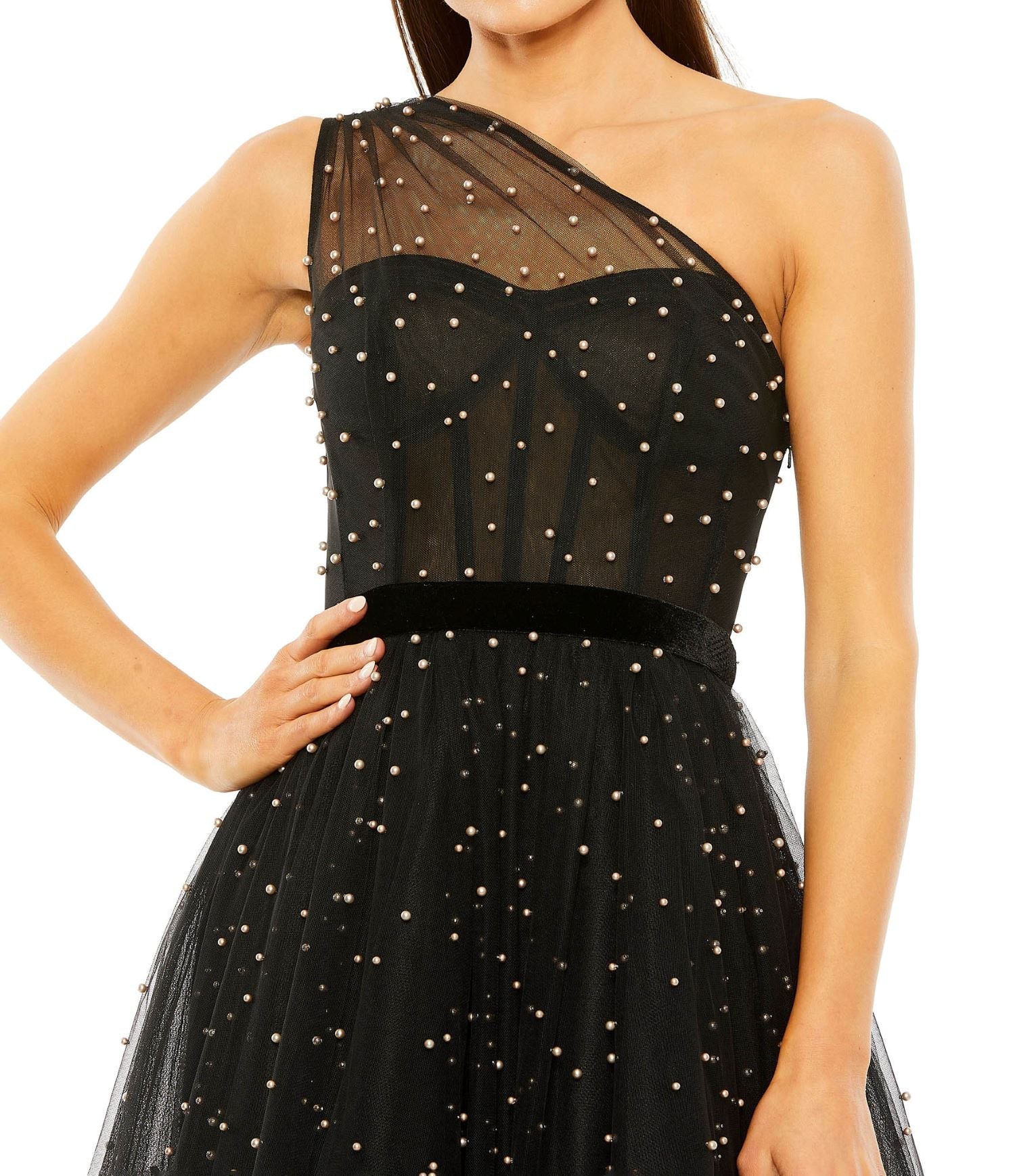 Black Mac Duggal 20745 Beaded Formal Prom Midi Dress
