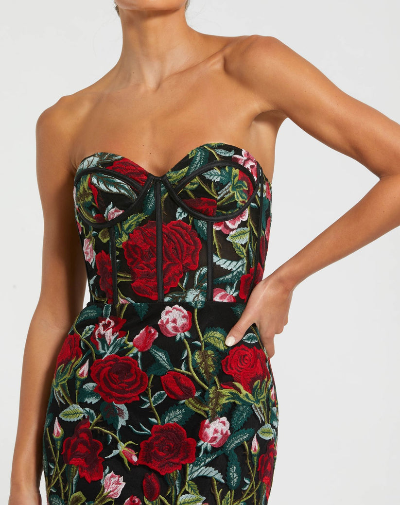 Prom Dresses Long Fitted Floral Applique Formal Dress Black Multi