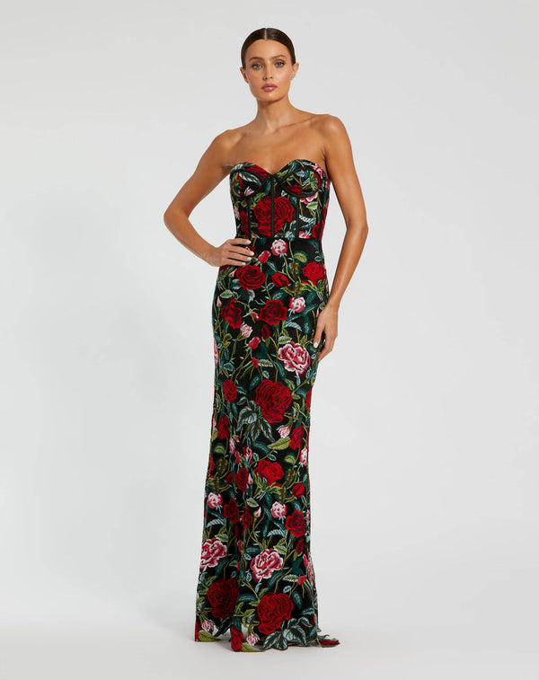 Long Floral Applique Formal Dress Fitted Mac Duggal 20757