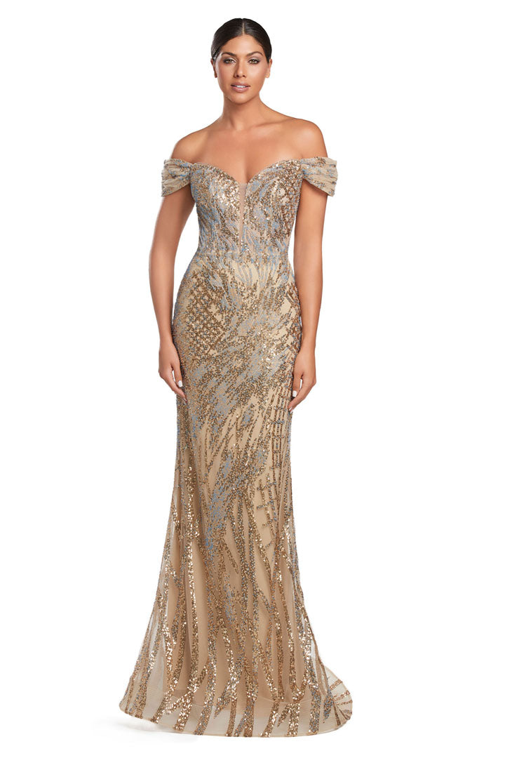 Prom Dresses Prom Fitted Long Formal Evening Dress Gold Blue