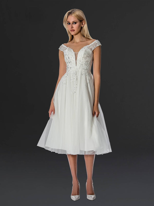 Bridal Short A Line Wedding Dress Lace Beaded