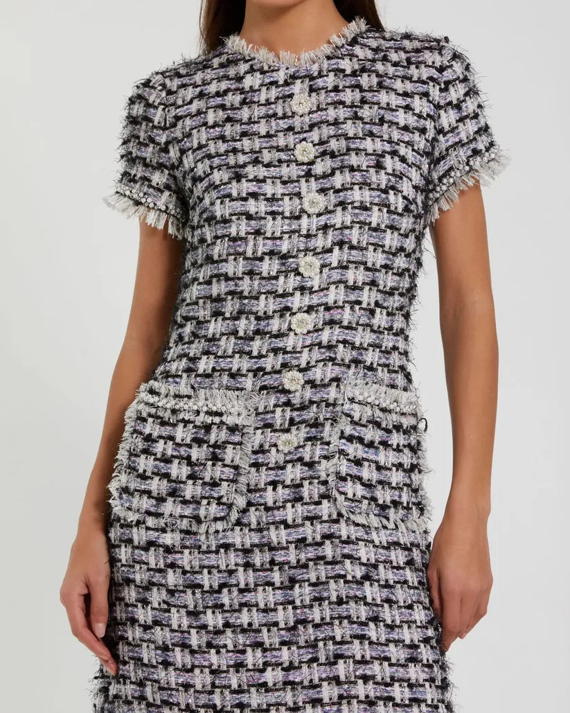 Cocktail Dresses Short Button Cocktail Pockets Mini Dress Black Multi
