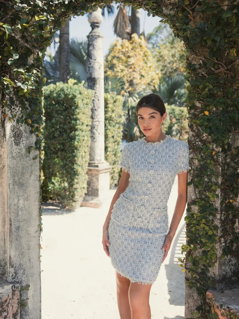 Cocktail Dresses Short Button Cocktail Pockets Mini Dress Blue Multi