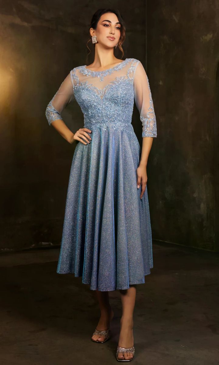 Illusion Tea-Length Lace Evening Gown A-Line May Queen 2124