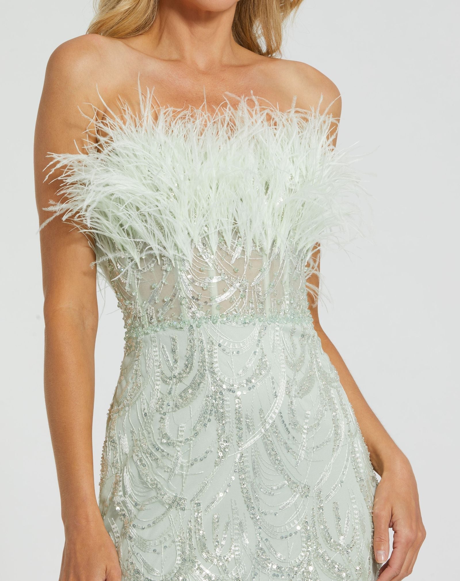 Mac Duggal 20890 Formal Long Fitted Corset Feather Prom Dress