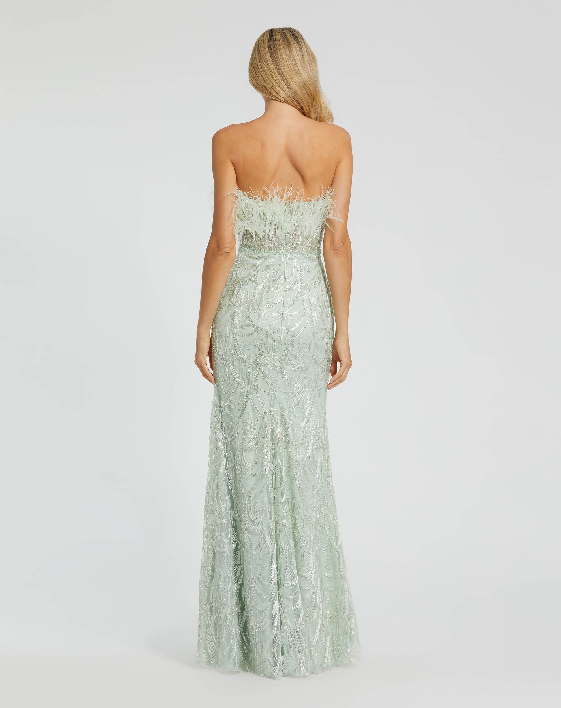 Mac Duggal 20890 Formal Long Fitted Corset Feather Prom Dress