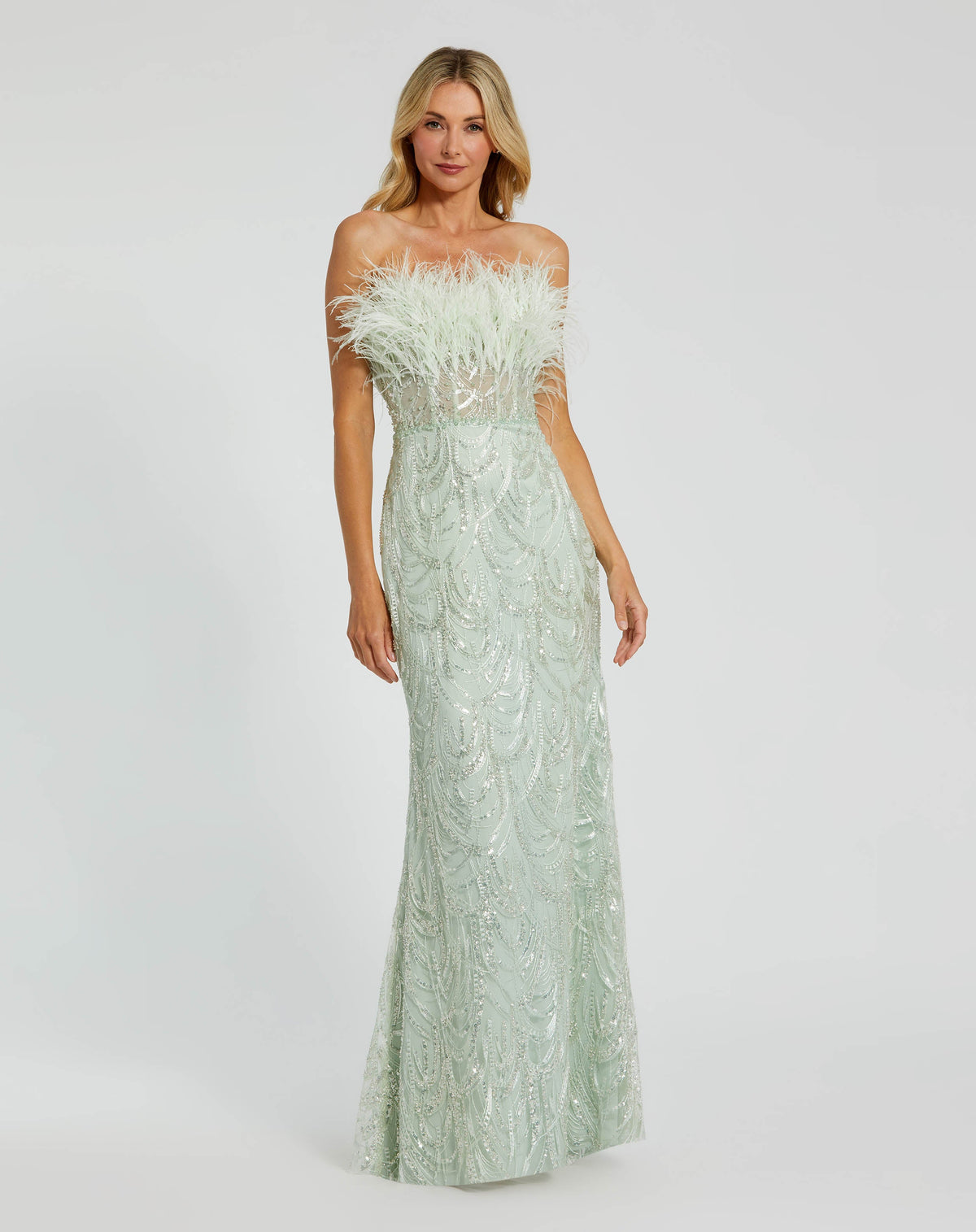 Prom Dresses Formal Long Fitted Corset Feather Prom Dress Mint