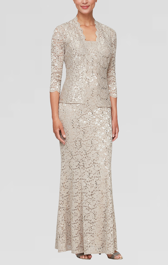 Sl Fashions Plus Size Stretch Lace Gown & Jacket - Eggplant